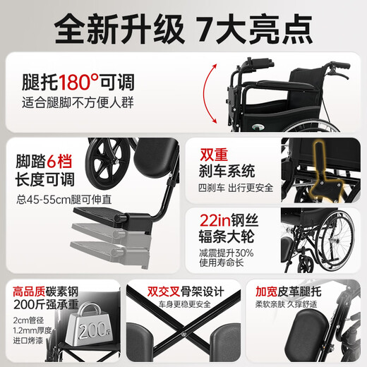 Kefu Orthopedics manual wheelchair for the elderly and young people with fractures can lift the legs and straighten the leg rests foldable SYIV100-HY9113