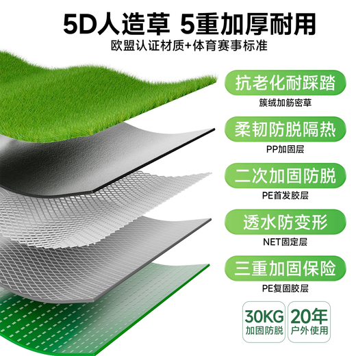 Simulated lawn, fake turf, artificial turf carpet, outdoor lawn mat, football field balcony landscaping, balcony landscaping, 5D black back, 3cm double layer, special thick spring grass, 2 meters wide*4 meters long