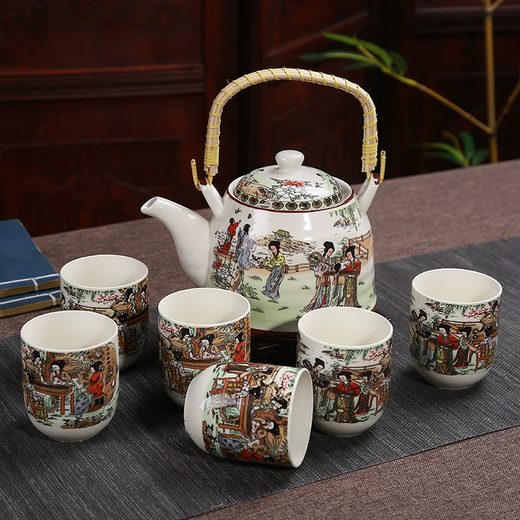 Buy a pot and get a filter. Chinese-style large handle kettle, retro teapot, tea cup, high temperature resistance, complete tea set, teapot, more than enough every year, six cups in one pot, filter net included.