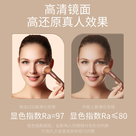 Xiaomi Monkey Makeup Mirror Portable Beauty Mirror with Light Large Size Bedroom Student Dormitory Desktop Makeup Mirror Internet Celebrity HD Smart Fill-in Light Makeup Mirror National Day Gift for Girlfriend and Wife Popular Recommendation LED Light Three-Color Stepless Dimming + Foldable