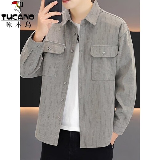 
Woodpecker (TUCANO) work shirt jacket for men spring and autumn 2025 new casual shirt autumn youth loose lapel jacket [upgrade] K16886 m white 4XL