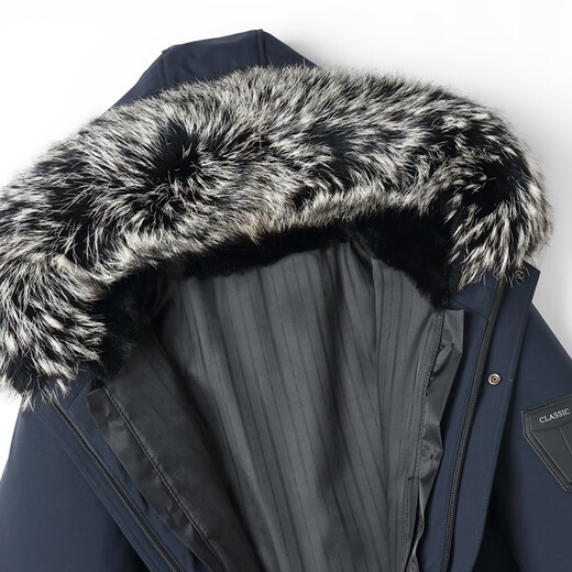 BABOCHEN's new fur-integrated men's Haining Pagoda mid-length winter coat with removable lining mink fur coat, navy blue (rabbit fur lining/sleeves with cotton) L Recommended weight 100Jin Jin is equal to 0.5kg -125Jin Jin is equal to 0.5kg