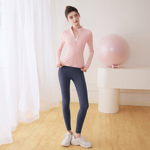 LULULOMDDW2025 new yoga wear women's tops long-sleeved running morning run Pilates training sports zipper jacket dark gray shaping pants S