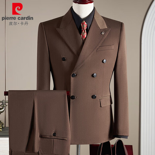 Pierre Cardin double-breasted wool suit men's suit business formal high-quality slim large size groom's wedding suit three-piece suit dark gray suit + trousers + vest L (110-125Jin Jin equals 0.5 kg)