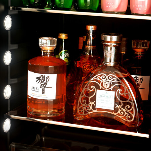 PULADI Arc Intelligent Frequency Conversion Double Door Double Temperature Red Wine Cabinet Constant Temperature Home Living Room Refrigerator Office Tea Retro Villa President Embedded Commercial Display Fresh Cabinet WIFI Retro Integrated Double Door Wine Cabinet + Wine Cabinet/Black Mirror 490L