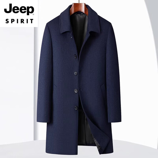 JEEP SPIRIT2025 New Cashmere Coat for Men, Middle-aged and Elderly Dads Autumn and Winter Wool Woolen Windbreaker Jacket Thickened Black Regular M 170 Recommended 100-125 Jin Jin equals 0.5 kg