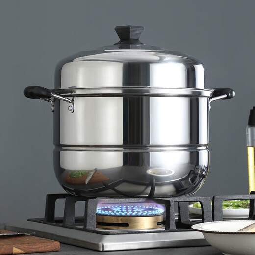 SUPOR Yangma recommends thickened stainless steel double-layer steamer for home use with two or three layers, large soup pot, steamed buns and fish pot, extra thick double layer with two grates (3-4 people) cm 30cm