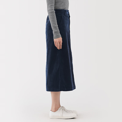 MUJI Women's Stretch Corduroy Narrow Skirt Long Skirt Skirt Women's Fall 25 BE1XWA5A Navy Blue L (165/70A)