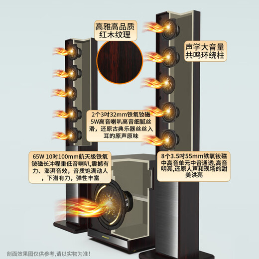 SANSUI (88B) home surround theater TV living room combination 10-inch subwoofer wireless Bluetooth karaoke singing karaoke audiophile-grade floor-standing speaker 88B rose red three-way eleven speakers