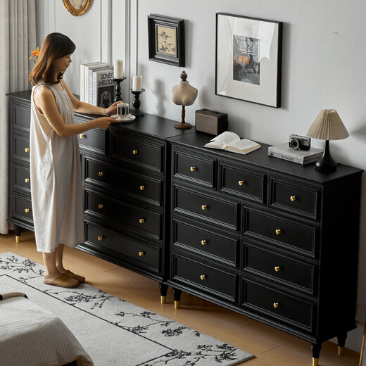 MIKEMIJIA Five Drawers and Seven Drawers Cabinet Bedroom Wall Drawer Cabinet Bedside Storage Cabinet Living Room Retro Warm White Solid Wood Dressing Table + Stool (Mirror Not Included) Completely Delivered to Your Home Completely Equipped (Table legs need to be assembled manually)