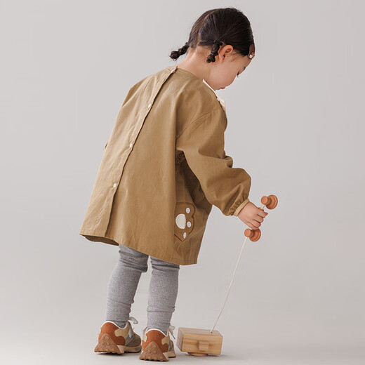 Sweet and cute pure cotton waterproof reverse wear smock for infants and toddlers, anti-fouling protective clothing for eating, coat and bib pocket, pink cat claw and bear collar 90 recommended 76-80cm