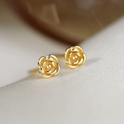 Yumian sterling silver earrings 999 pure silver earrings and earrings 2025 new birthday gifts for girls light luxury niche jewelry accessories a pair of golden rose earrings