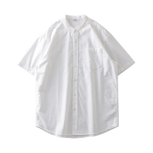 Duken Heavyweight Oxford Textile Stand Collar Short Sleeve Shirt Men's Summer Casual Inch Shirt White Henley Collar New Style White M _ (Suitable for 90-110Jin Jin equals 0.5 kg)