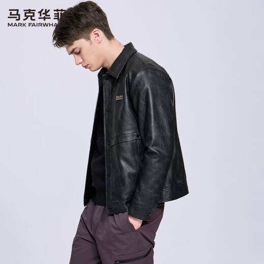 Mark Huafei Lapel Padded Leather Jacket Men's 2025 Autumn and Winter New Trendy Windproof American Texture PU Jacket 1512 Black 001 L 175