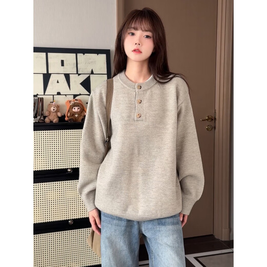 XUANSENTU cleanfit Henry collar Japanese sweater men's autumn and winter American bottoming sweater old money style long-sleeved polo shirt yellow gray upgraded model L recommended 115-130Jin Jin equals 0.5 kg