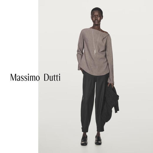 Massimo Dutti autumn and winter new product 2025 women's elegant quiet luxury style high-end felt texture boat neck blouse shirt 05173973 Mocha Brown XS (165/84A)