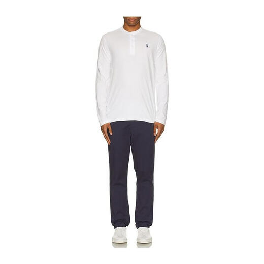 Ralph Lauren pony mark light luxury men's long-sleeved henley sweatshirt White 20 | XXL