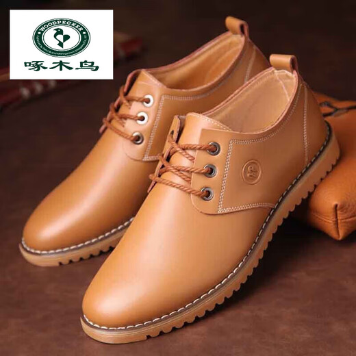 Woodpecker 2023 new autumn men's casual high-quality business beef tendon bottom round toe versatile middle-aged and elderly dad shoes yellow 838 43