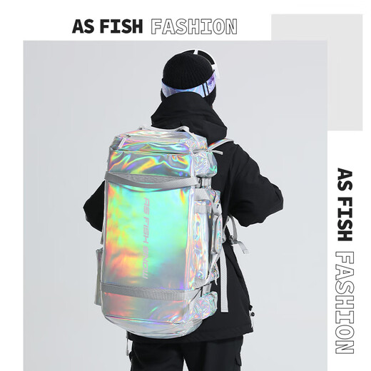 Fiaos Snowboard-Tasche, Rucksack, Snowboard-Tasche, Wild Snow-Rucksack, Herren- und Damen-Skischuhtasche, große Kapazität, Aufbewahrungstasche, Tasche für Schneeausrüstung, Symphony Silver, One Pack – komplette Skiausrüstung, 55 l, Video-Stil