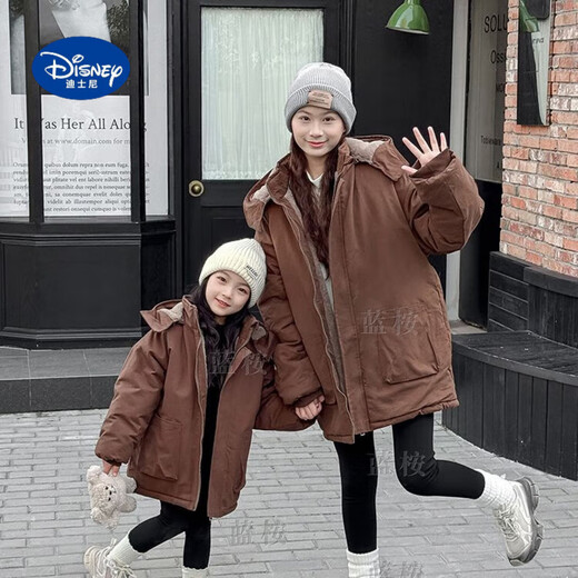 Disney (Disney) fleece winter 2025 parent-child jacket new thickened warm mid-length unisex cotton jacket for children green (hat removable) 180 recommended height 170-180cm
