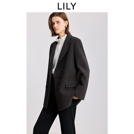 LILY2025 new winter style wool mulberry silk blended old money style silhouette temperament commuting woolen suit jacket for women 734 rock brown L