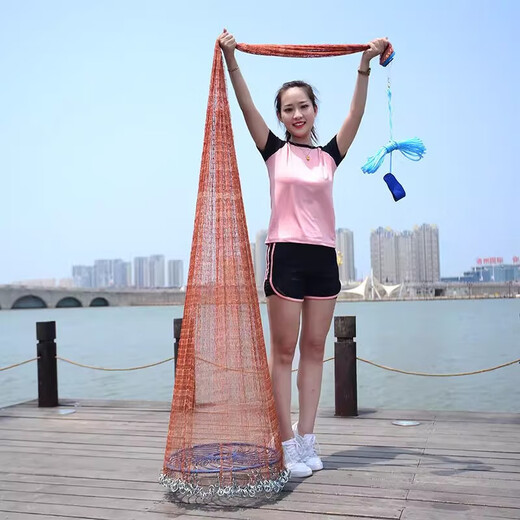 Fishing net, Frisbee-type hand-thrown net, old-fashioned fishing net, hand-thrown net, fish fishing, lazy man's automatic rotating net, and will not retreat when it enters the water - tire 3.6 meters high-speed rail chain half finger