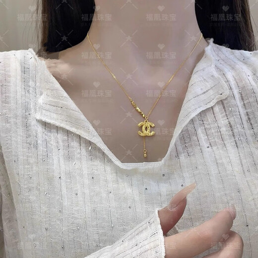 Fuhuang Jewelry 9999 gold Xiaoxiangfeng Bundi bead set chain gold store same style gold-covered silver fashion clavicle chain for Valentine's Day to girlfriend, gold-covered 1.2 grams-Xiaoxiangfeng set chain
