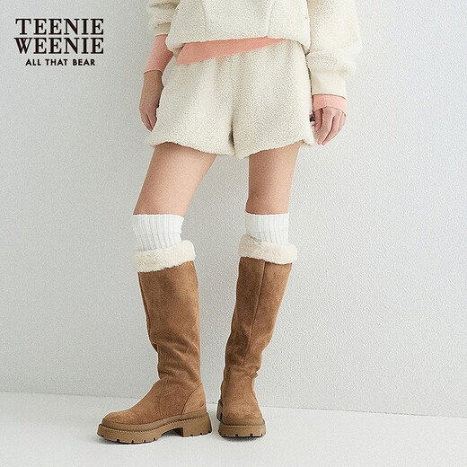 Teenie Weenie Bear Women's Sweatpants 2025 Autumn New Casual, Comfortable and Playful Fake Lamb Wool Shorts Ivory White S