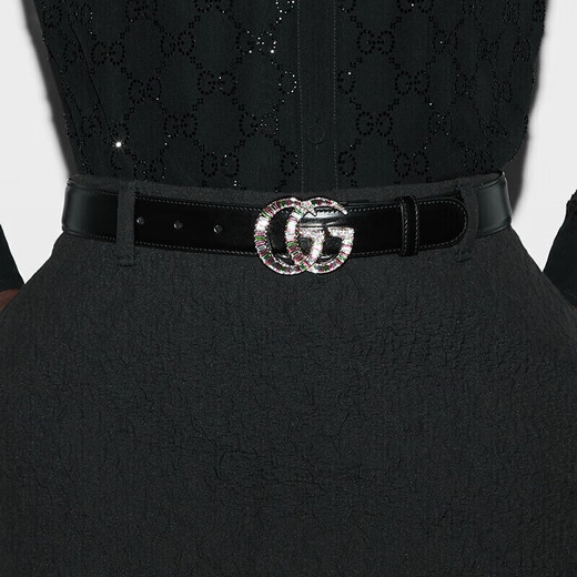 Gucci (Gucci) Женская черная кожаная кожа двойной G Multycolor Crystal Beartle 3 См 7955630GAUG1047 70