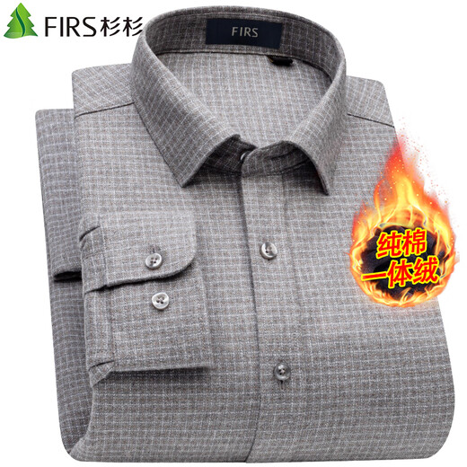 Шаньшань цельная бархатная теплая рубашка из чистого хлопка, мужская зимняя рубашка с длинными рукавами с начесом плюс бархатная утолщенная рубашка светло-серого цвета в клетку 40