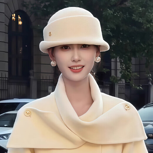 Zunti (zunti) Hepburn style hat for women with foreign daughters, small top hat for autumn and winter, versatile fisherman hat, fashionable and elegant basin hat, white, one size fits all