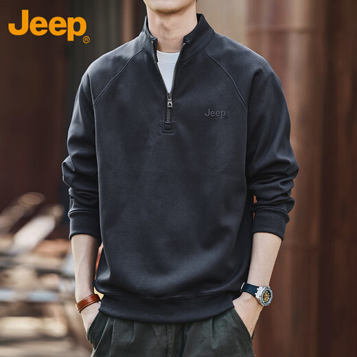 Jeep (JEEP) sweatshirt men's autumn and winter half-zip loose casual retro bottoming shirt top men's gray XL