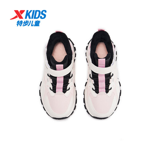 Xtep children's shoes, girls' non-slip cotton shoes, winter children's fine mink velvet Velcro sneakers, pure pink/sail white 32