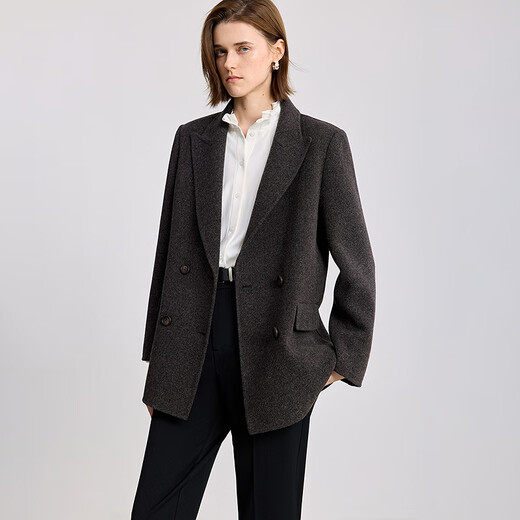 LILY2025 new winter style wool mulberry silk blended old money style silhouette temperament commuting woolen suit jacket for women 734 rock brown L