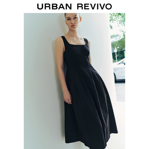 UR2025 summer new style women's fashion casual temperament versatile square collar suspender dress UWM750054 black S