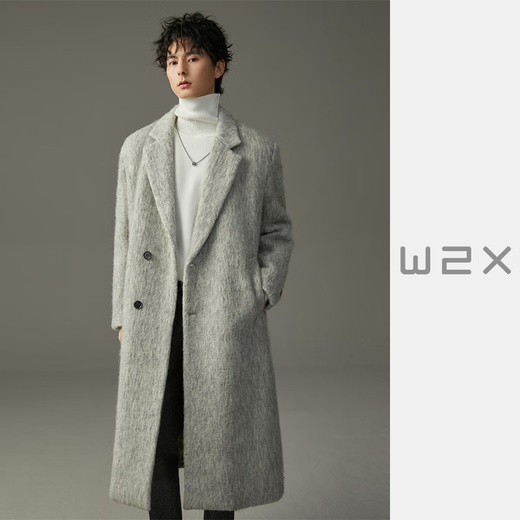 W2X winter heavyweight thick imitation seahorse fur water ripple large long sheep wool coat men's high-end Nizi coat glacier gray M