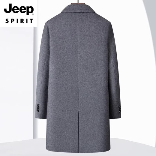 JEEP SPIRIT2025 New Cashmere Coat for Men, Middle-aged and Elderly Dads Autumn and Winter Wool Woolen Windbreaker Jacket Thickened Black Regular M 170 Recommended 100-125 Jin Jin equals 0.5 kg