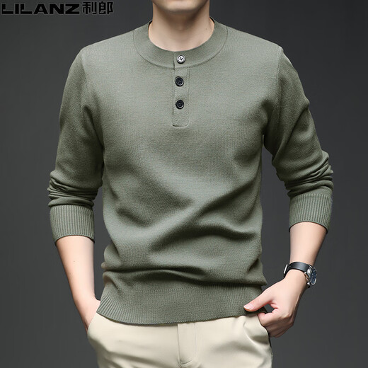 LILANZ Men's Cardigan Henley Neck Cardigan Autumn and Winter Thickened Casual Men's Round Neck Knitted Sweater Cashmere Sweater Black L 170 (120-140Jin Jin equals 0.5kg)