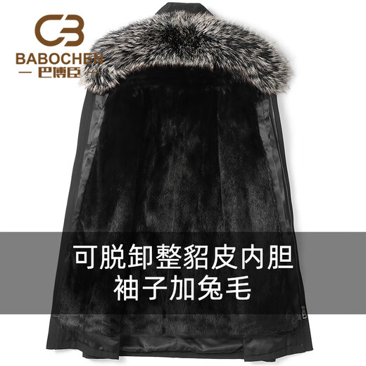 BABOCHEN Winter Parka Men's Fur Coat Winter Removable Mink Liner Fur Integrated Whole Mink Fashion Jacket Trendy Black (Full Mink Liner/Sleeves Plus Rabbit Fur) 3XL