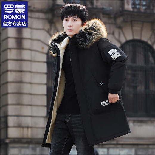 Luo Meng Cotton Clothes Men's Autumn and Winter Velvet Thickened Windbreaker Mid-Length Pagoda Casual Warm Jackets Winter Men's Clothes Off-White XL Recommended Weight (120-140Jin Jin is equal to 0.5 kg)