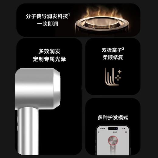 Laifen upgraded version National 3C certification丨5 billion negative ions for hair care High-speed hair dryer household silent negative ions high power does not hurt hair Huaqiangbei hair dryer gift silver gray 5 billion moisturizing negative ions丨constant temperature speed
