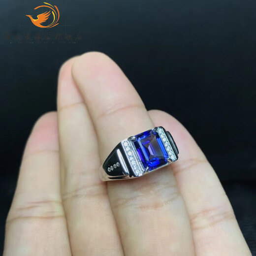 Weimeitang Men's Ring Tanzanite Blue Topaz Blue 925 Silver Live Mouth Adjustable Gemstone Ring Men's Ring 925 Silver Electroplated Platinum Opening Adjustable