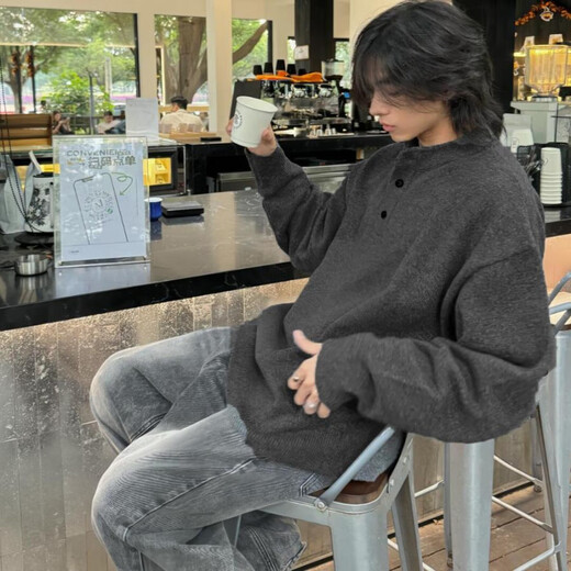 Chuangjingyi Selected Sweater Winter Men's Cleanfit Henry Collar Youth Wool Bottoming Sweater New Men's Winter Thickened Protection Dark Gray M _Recommended 100-120Jin Jin is equal to 0.5 kg