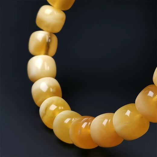 Amber style, one object, one picture, one certificate, beeswax bracelet, natural amber bracelet, men and women, gold and white flower beeswax, bucket beads, bracelet, 14.9g, 10.5*9.5mm