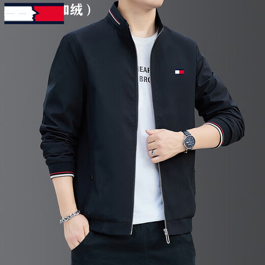 TOME BORNEK American Tommy's official men's jacket for young and middle-aged business casual fashion trend tops windproof stand-collar jacket black non-velvet spring and autumn style XL 175-115