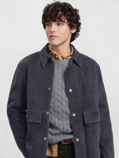 GANT Barn style leather jacket 25 autumn and winter new men's short sheep suede jacket jacket 943-dark gray one size 48 (170)