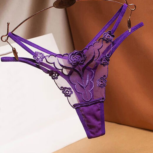 Sexy sexy underwear women's thong transparent lace bed hot flirting European and American T-pants large size 1 pack purple M size waist 1'8-2'1