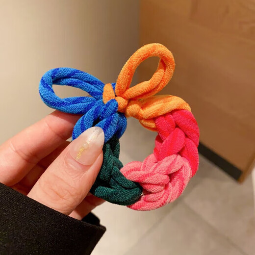 Korean version of high-looking hand-woven rubber band bow hair tie with high elasticity for ponytail without hurting the hair, mixed color 2 pieces