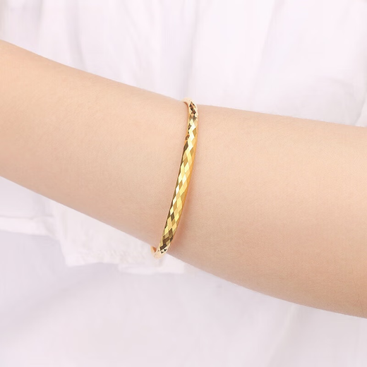 Quan Yin 18K gold bracelet for women, telescopic adjustable thick ring, Valentine's Day gift for girlfriend (circle diameter 5.5cm, approx. 9.22g)