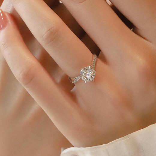 MZMZ platinum ring for women pt950 platinum engagement diamond ring versatile Valentine's Day birthday gift for girlfriend and wife when/next day delivery - light luxury six-pointed star diamond ring 50 points live mouth